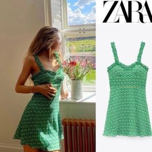 Zara Green Floral Print Mini Dress